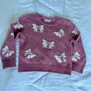 Amy Byer Girls Sweater SZ 6 Pink/Rose Bow Print Long Sleeve Pullover, Pre-Owned